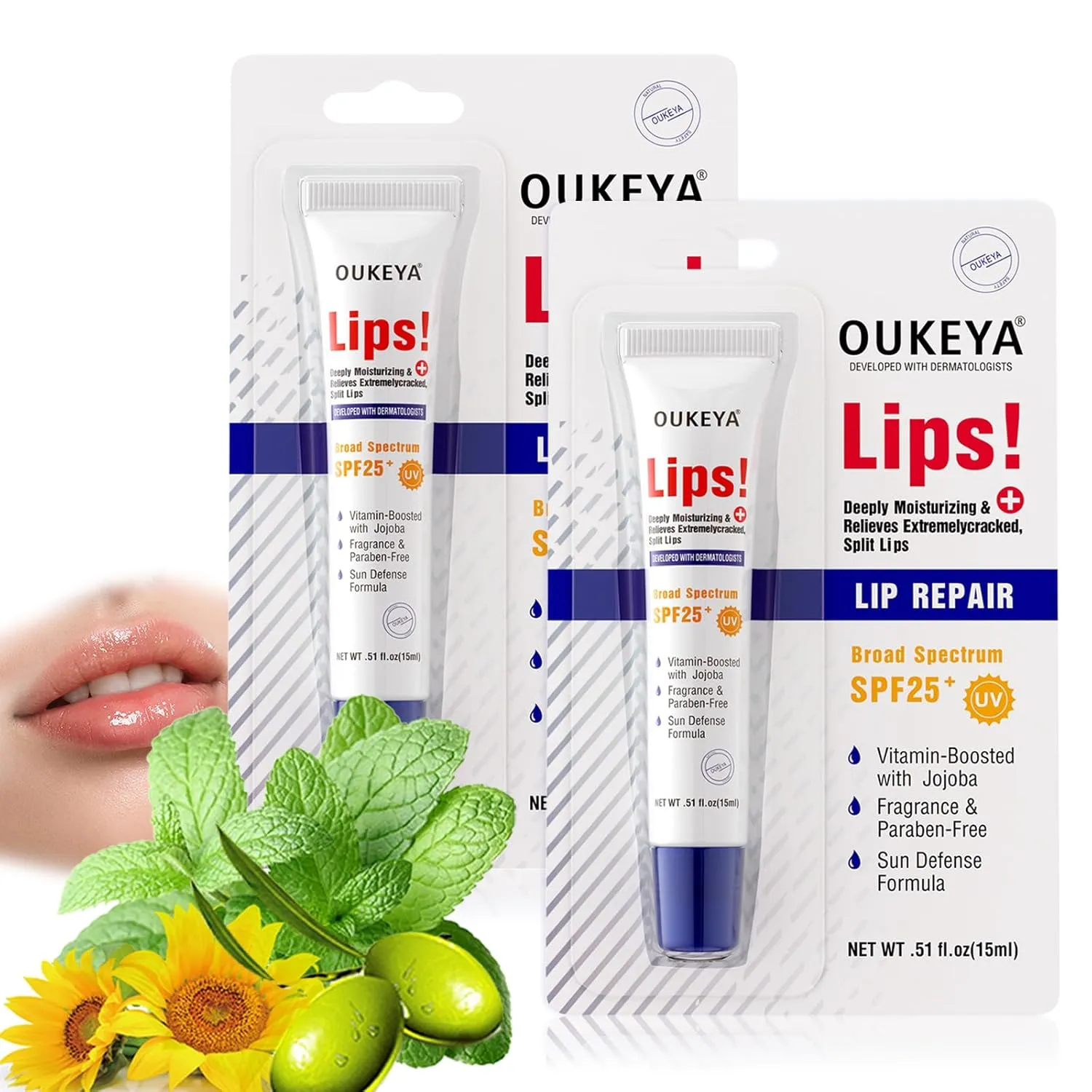 2PCS, Medicated Lip Balm w/Organic & 100% Natural Ingredients, Squeeze Tube Lip Butter SPF 25  Long-Lasting Moisturizing Overnight Lip Mask Gentle Exfoliation Extreme Dry Lips Treatment
