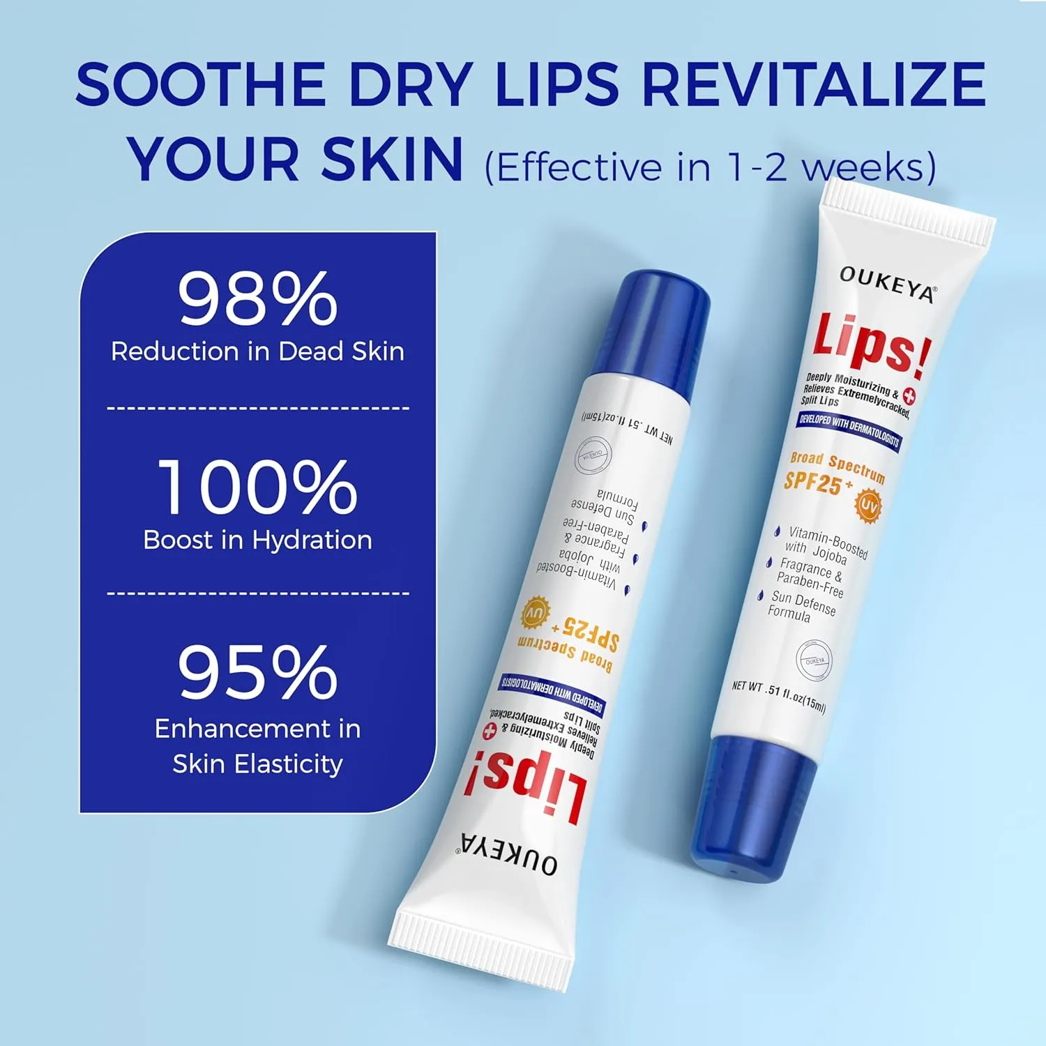 2PCS, Medicated Lip Balm w/Organic & 100% Natural Ingredients, Squeeze Tube Lip Butter SPF 25  Long-Lasting Moisturizing Overnight Lip Mask Gentle Exfoliation Extreme Dry Lips Treatment