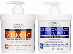 Advanced Clinicals 10% Glycolic Acid   Lactic Acid Exfoliating Body Cream   Vitamin C Brightening Cream Set