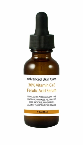 Advanced Skin Care 30% Vitamin C e Ferulic Acid Serum, Sun Damage Wrinkle 1 Oz / 30 Ml Amber Bottle with Droper