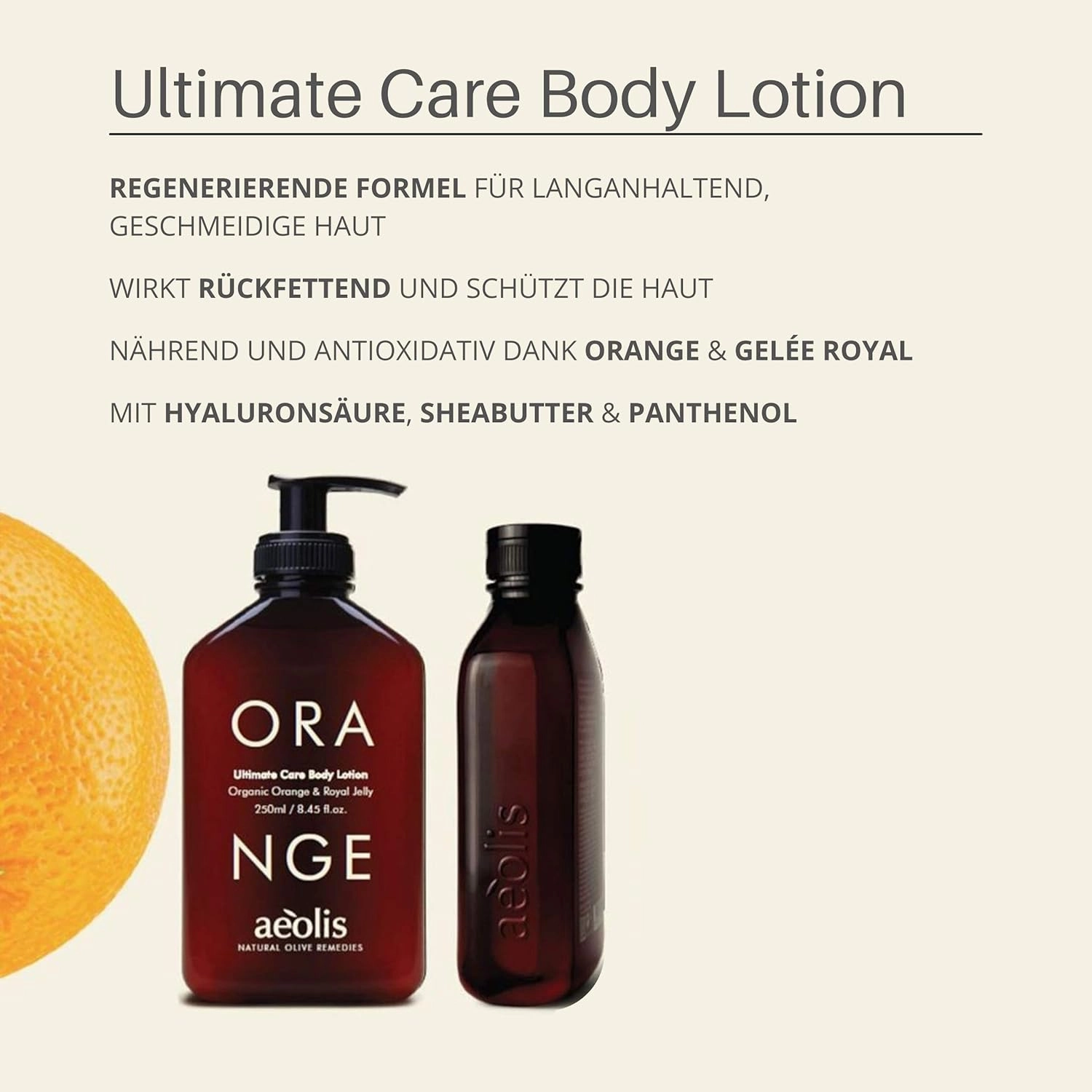 Aeolis Body Lotion - Hydrates and Nourishes the Hands, Face and Body - Absorbs Quickly - Uses Royal Jelly & Organic Orange   Olive Oil - Ultimate Care - 6.76 Fl Oz