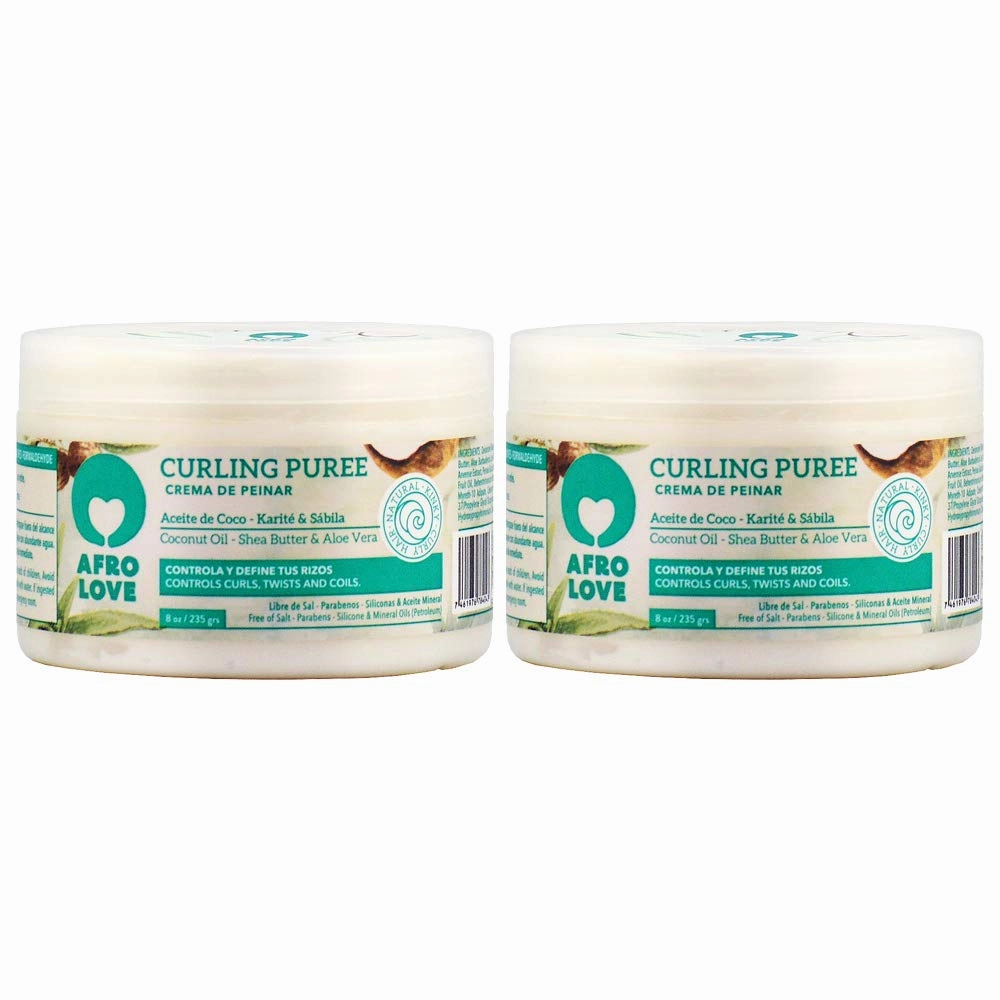 Afro Love Curling Puree 8oz (Pack of 2) Curl Cream for Defining Curls, Twists & Coils – Frizz Control, Hydrating & Moisturizing – Sulfate-Free, Paraben-Free, for Curly & Coily Hair