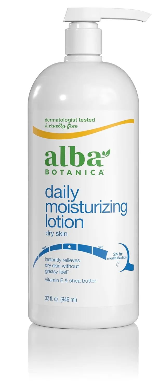 Alba Botanica Daily Moisturizing Lotion, Dry Skin, with Vitamin E and Shea Butter, 32 Oz (Packaging May Vary)