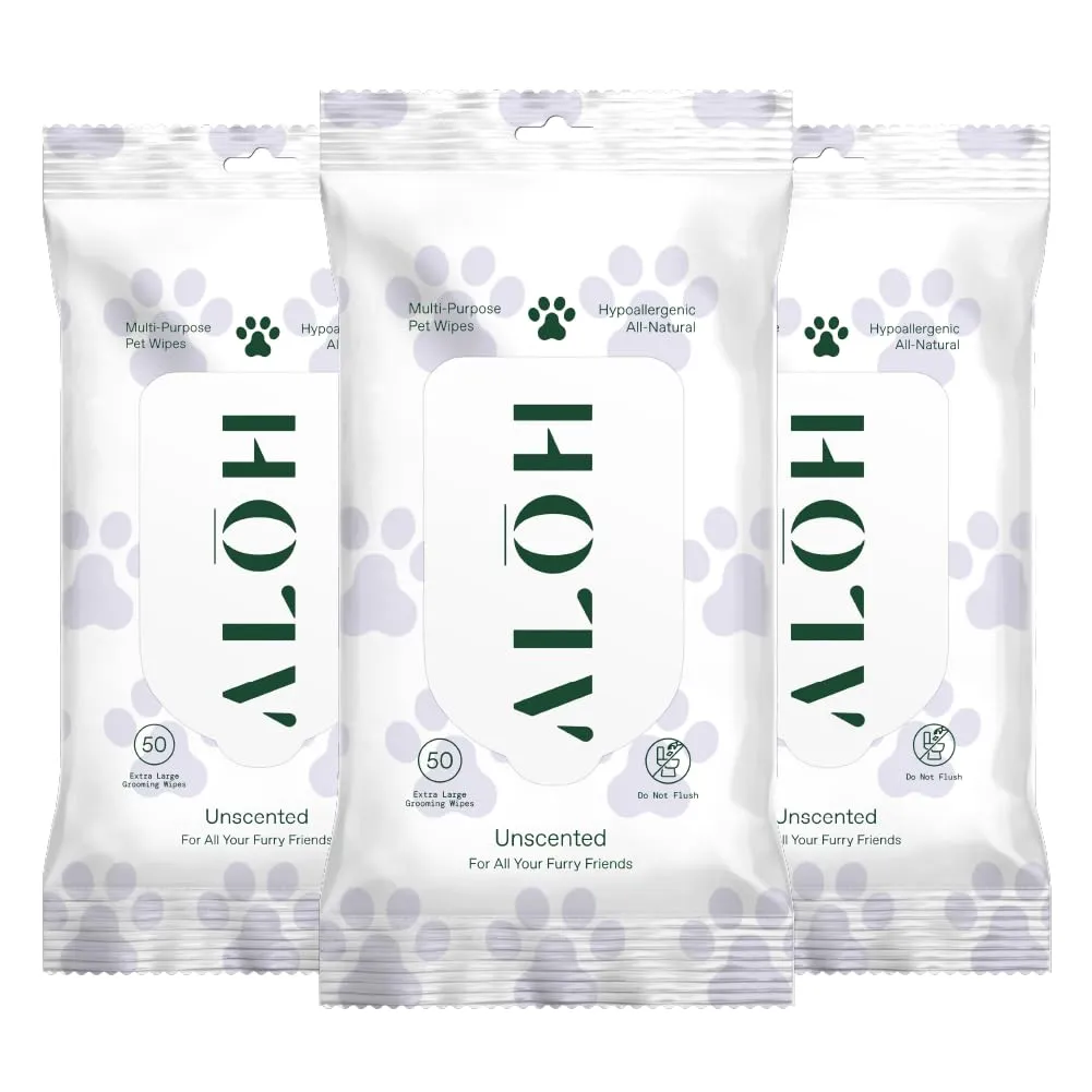 ALŌH Hypoallergenic | All-Natural | Multi-Purpose Pet Wipes, Unscented 50ct Wipes | 3 Pack of 50ct Wipes (150 Wipes)