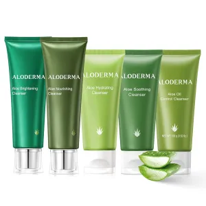 Aloderma Aloe Cleanser Set, 5 Pieces - Hydrating Cleanser, Nourishing Cleanser, Soothing Cleanser, Brightening Cleanser, Oil Control Cleanser