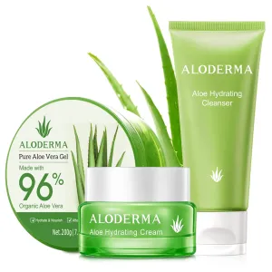 Aloderma Basic Aloe Hydrating Set - 4 Pieces - 2 x Cleanser, Cream, 200g Aloe Vera Gel