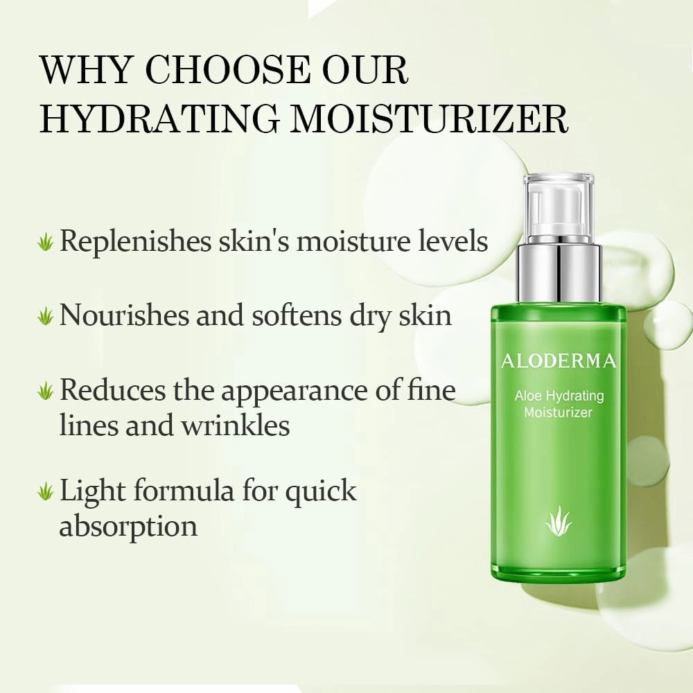 Aloderma 71% Organic Aloe Vera Hydrating Face Moisturizer for Soft and Nourished Skin - Light and Oil-Free Aloe Vera Moisturizer with Hyaluronic Acid for Soothing Hydration - Face Lotion, 3.5oz