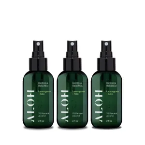 ALOH Hand Sanitizer Spray Liquid 3-pack | Lemongrass | 70% Alcohol Hydrating Hand Sanitizer Spray with Essential Oil, for Kids & Adults | 2oz Travel Size Bottle