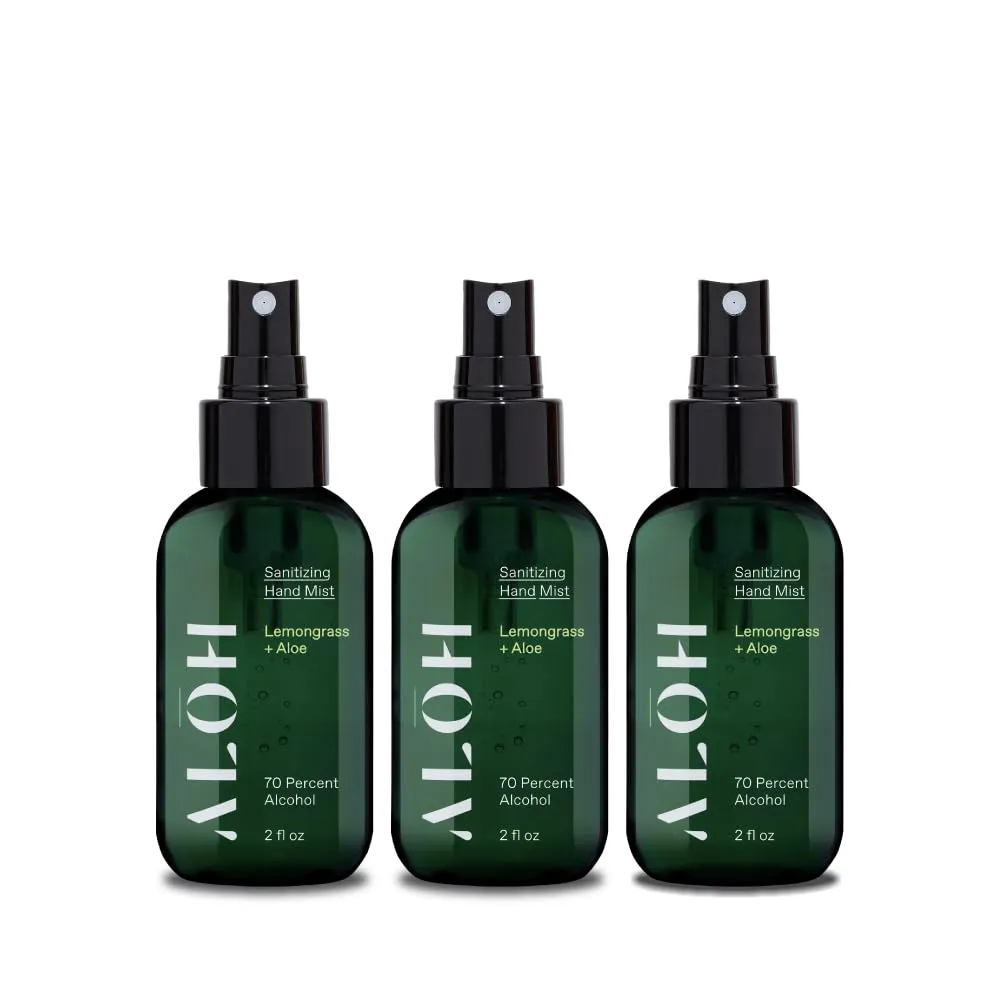 ALOH Hand Sanitizer Spray Liquid 3-pack | Lemongrass | 70% Alcohol Hydrating Hand Sanitizer Spray with Essential Oil, for Kids & Adults | 2oz Travel Size Bottle