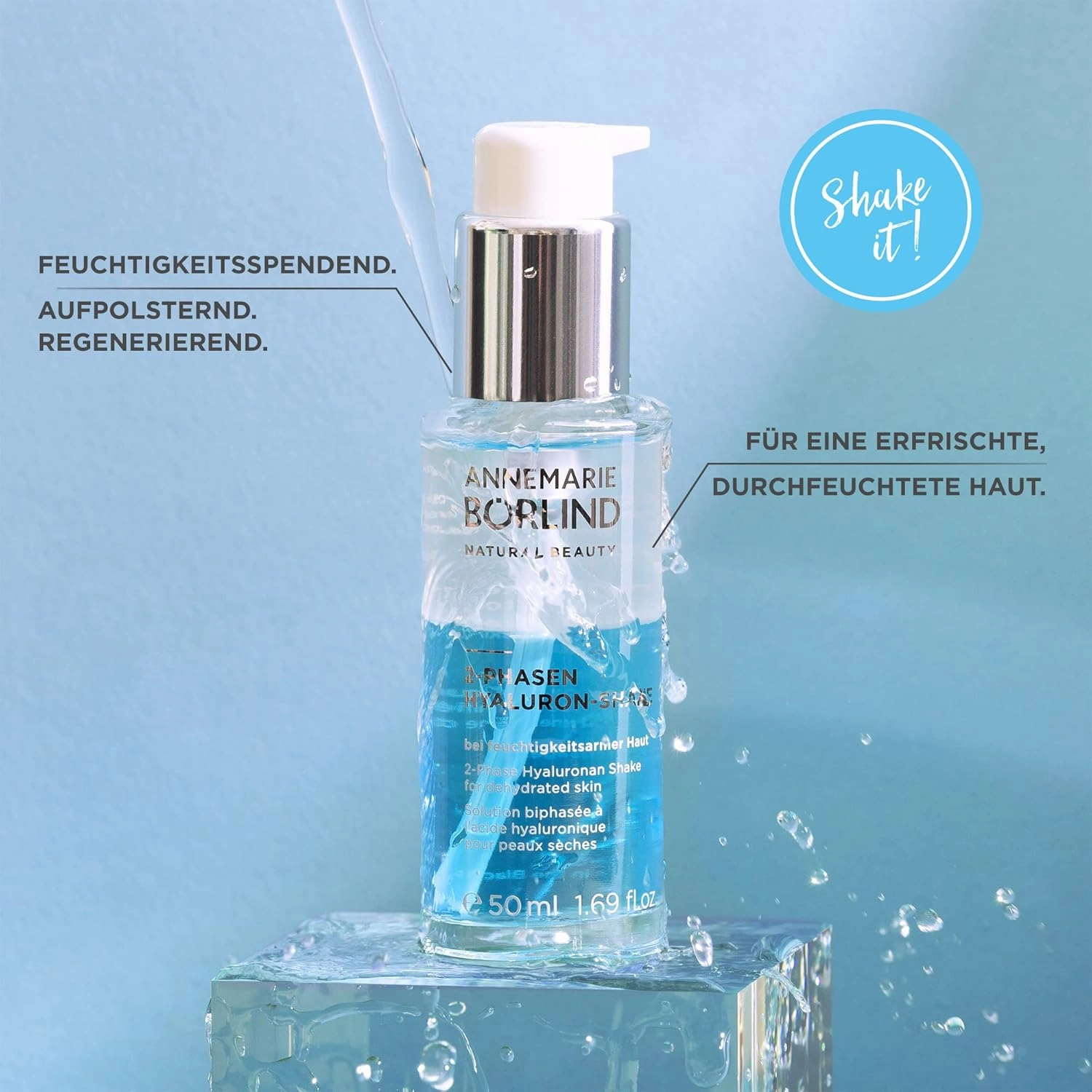 ANNEMARIE BÖRLIND - 2 Phase Hyaluronan Shake - Hyaluronic Acid   Aloe Vera   Black Forest Rose Stem Cells For Intense Hydration - Moisturizing, Plumping, Nourishing - 1.69 Fl. Oz.