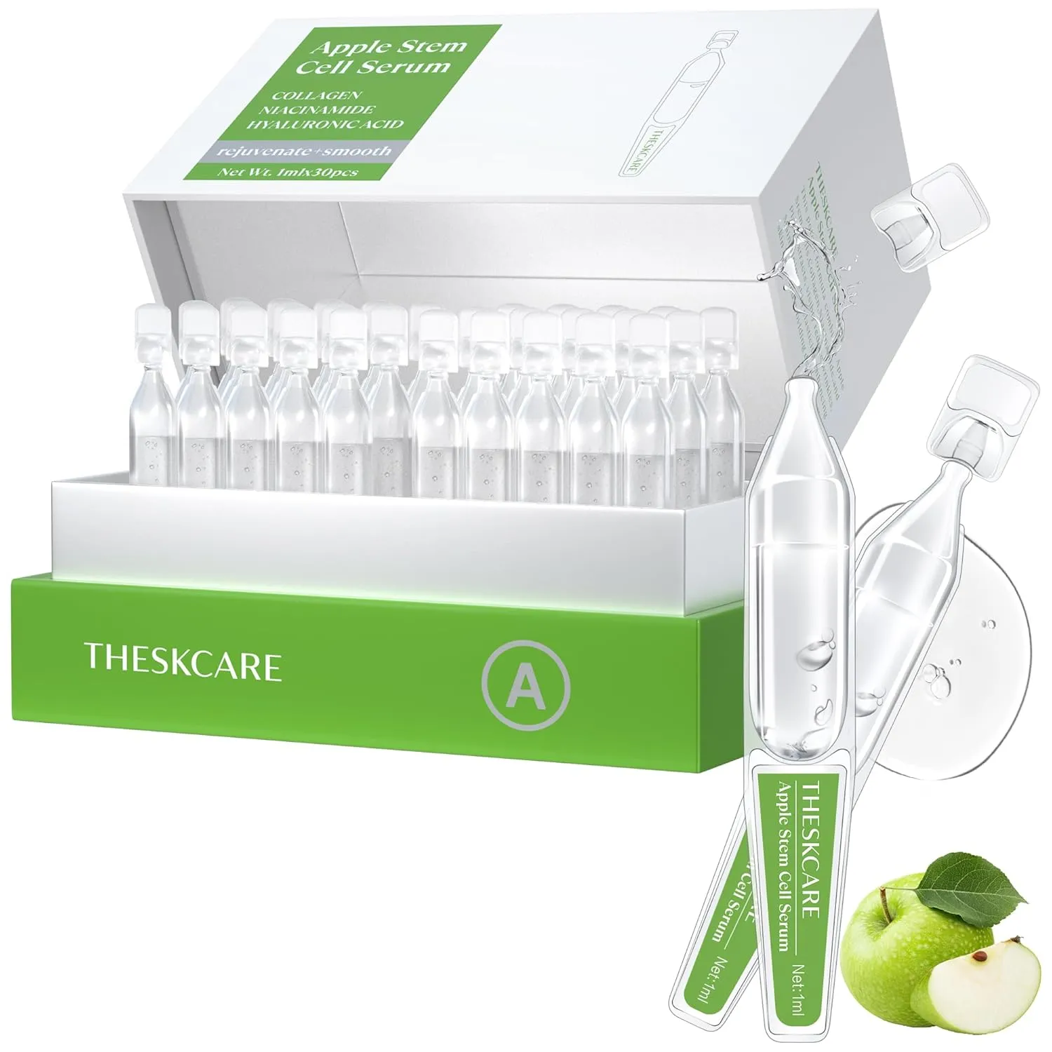 Anti Aging Apple Stem Cell Serum Ampoule for Face with Collagen,Hyaluronic Acid & Niacinamide,Rejuvenating Facial Serum for Fine Lines & Wrinkles,Plumping& Hydrating,30 Ampoules
