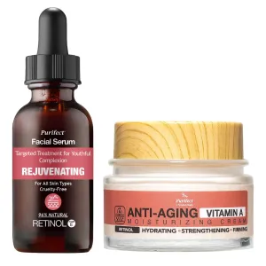 ANTI-AGING Complete Facial Care 2 in 1 Bundle set (Retinol Serum 30ml & Retinol Cream 50ml) for Anti Aging Wrinkles Dark Spots Minimize Pores Acne with Vitamin A E Arginine