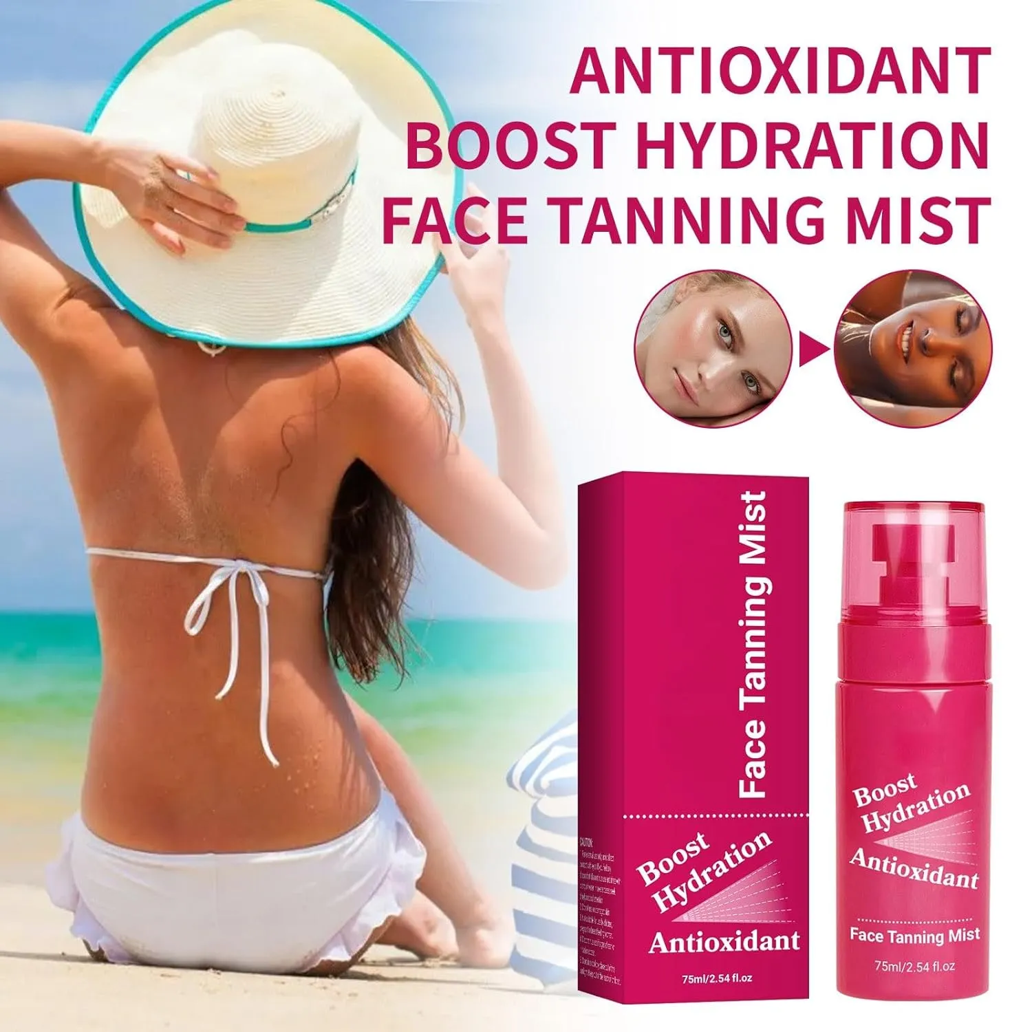 Antioxidant Face Tanning Mist | Sunless Self Tanner with Hyaluronic Acid & Aloe Vera, Streak-Free Natural Glow, Vegan & Cruelty-Free Quick-Dry Formula for Face & Body (2pc)