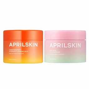 APRILSKIN Double Cleanse Duo – Carrotene IPMP™ Hydromelt Cleansing Balm & Pink Aloe Facial Polish Cleanser, Hydrating and Gentle Care for Fresh, Radiant Skin