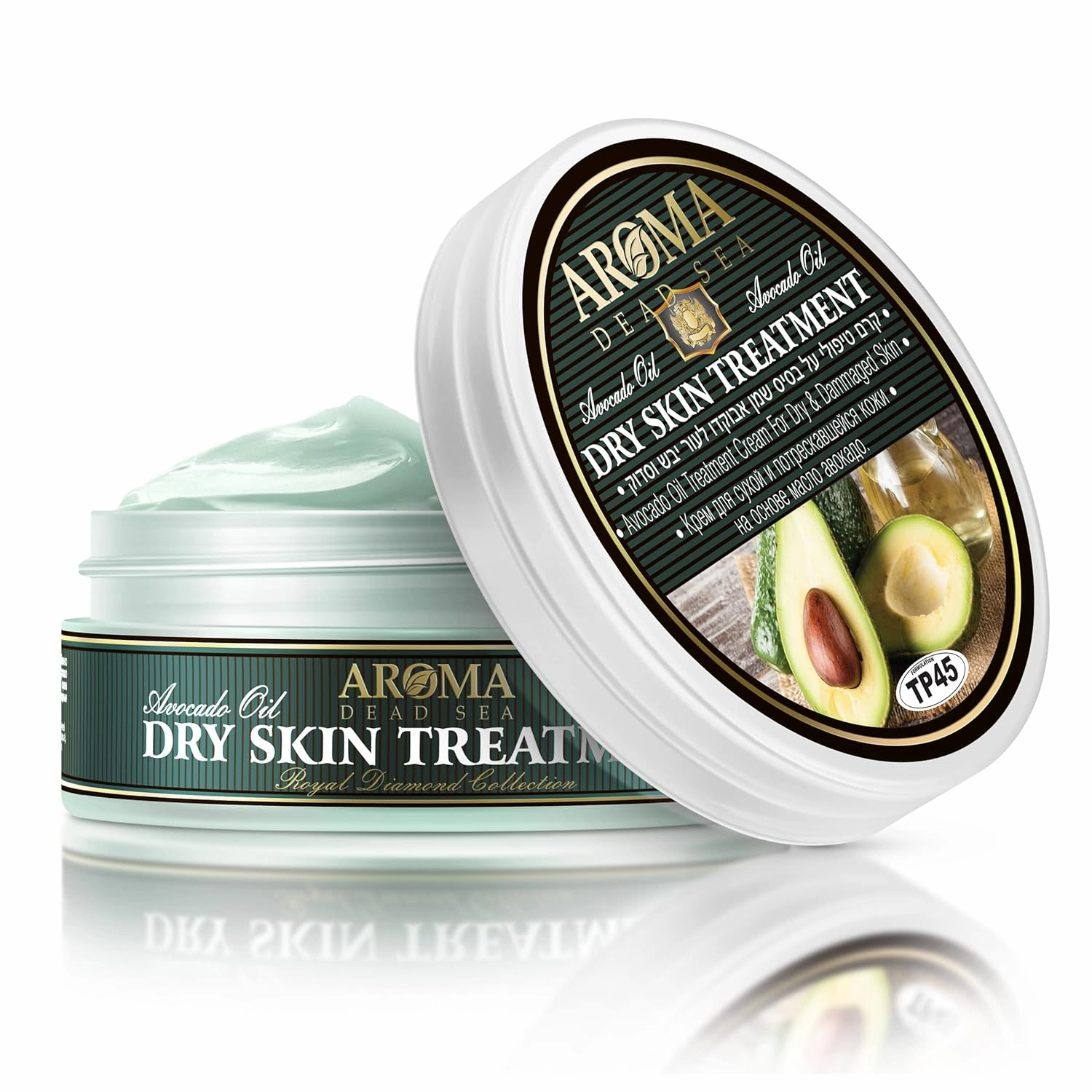 AROMA DEAD SEA Avocado Oil Intensive Dry Skin Cream, Heals Cracked Heels, Knees, Legs, Ankles & Hands - Rich Moisturizing Treatment with Vitamin E, Chamomile & Dead Sea Minerals, 5.4 fl.oz
