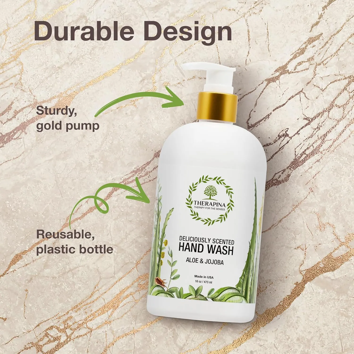 Aromatherapy Luxury Liquid Hand Soap – Vegan, Moisturizing Hand Wash with Aloe Vera, Botanical Oils, Aloe Jojoba Scent – Fancy Liquid Hand Soap for Bathrooms, Kitchen, More, 16 Oz.