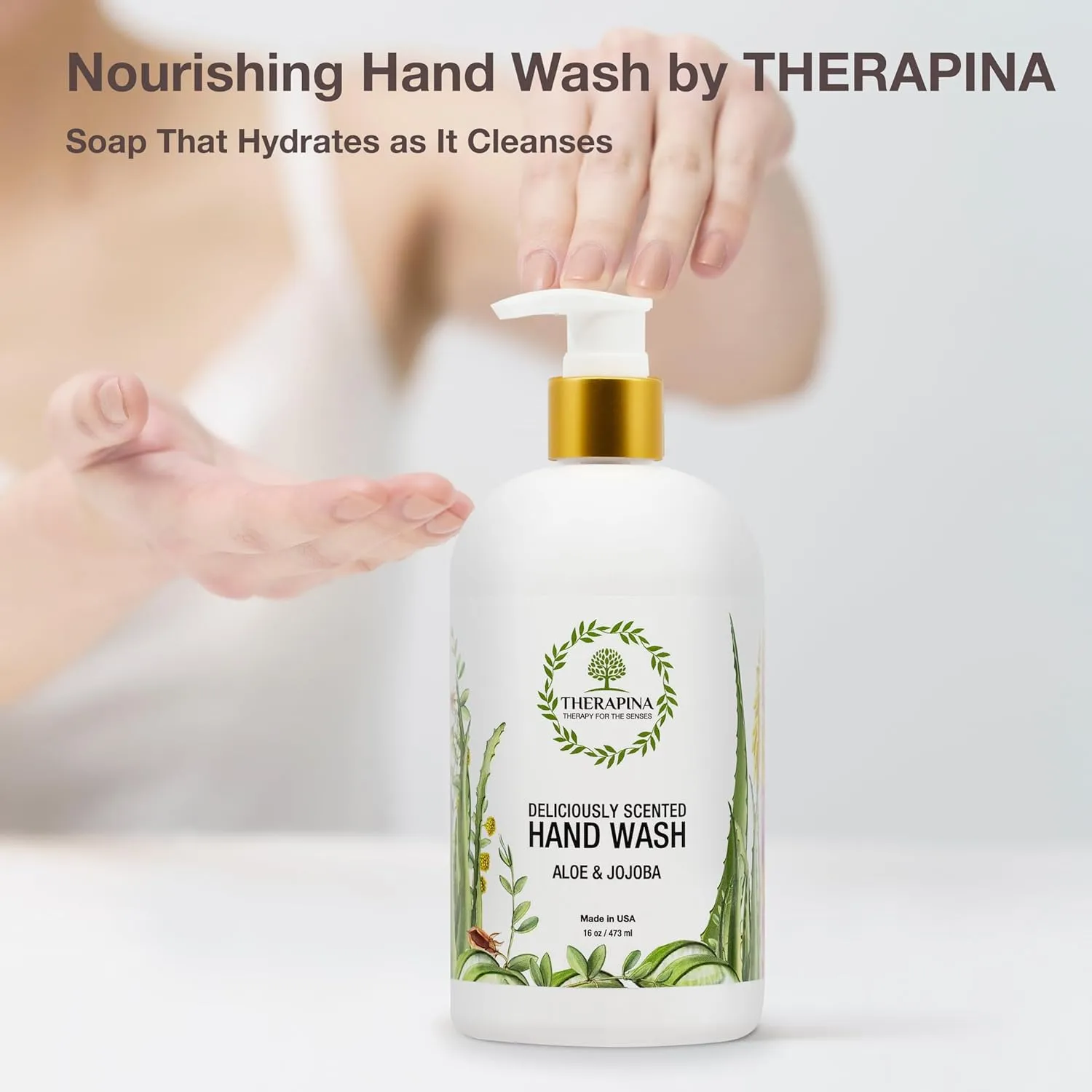 Aromatherapy Luxury Liquid Hand Soap – Vegan, Moisturizing Hand Wash with Aloe Vera, Botanical Oils, Aloe Jojoba Scent – Fancy Liquid Hand Soap for Bathrooms, Kitchen, More, 16 Oz.