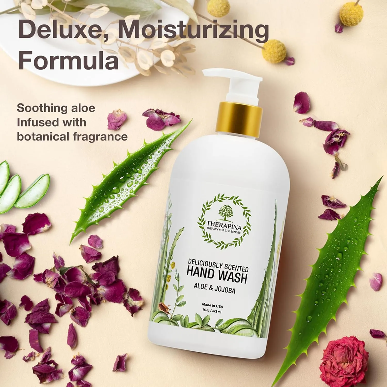 Aromatherapy Luxury Liquid Hand Soap – Vegan, Moisturizing Hand Wash with Aloe Vera, Botanical Oils, Aloe Jojoba Scent – Fancy Liquid Hand Soap for Bathrooms, Kitchen, More, 16 Oz.