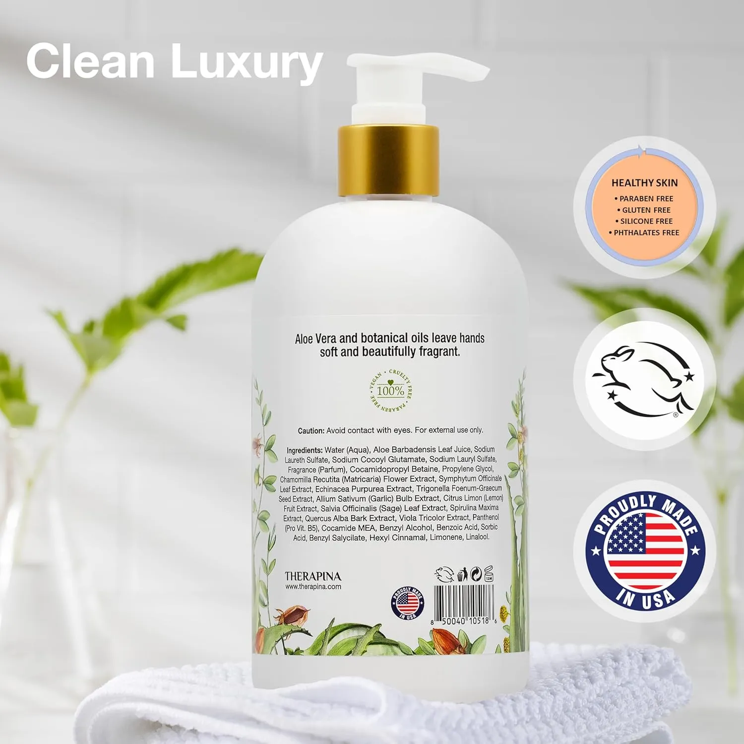Aromatherapy Luxury Liquid Hand Soap – Vegan, Moisturizing Hand Wash with Aloe Vera, Botanical Oils, Aloe Jojoba Scent – Fancy Liquid Hand Soap for Bathrooms, Kitchen, More, 16 Oz.