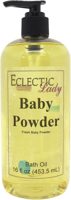 Baby Powder Bath Oil by Eclectic Lady - Scented Bath Oil - Relaxing & Moisturizing Bathing Oil - Fragrance Body Oil For Dry & Rough Sensitive Skin - Body Daily Nourishing Shower Oil (16 oz)