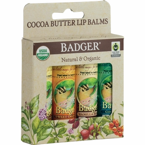 Badger 4 Pack Cocoa Butter Lip Balm Sticks