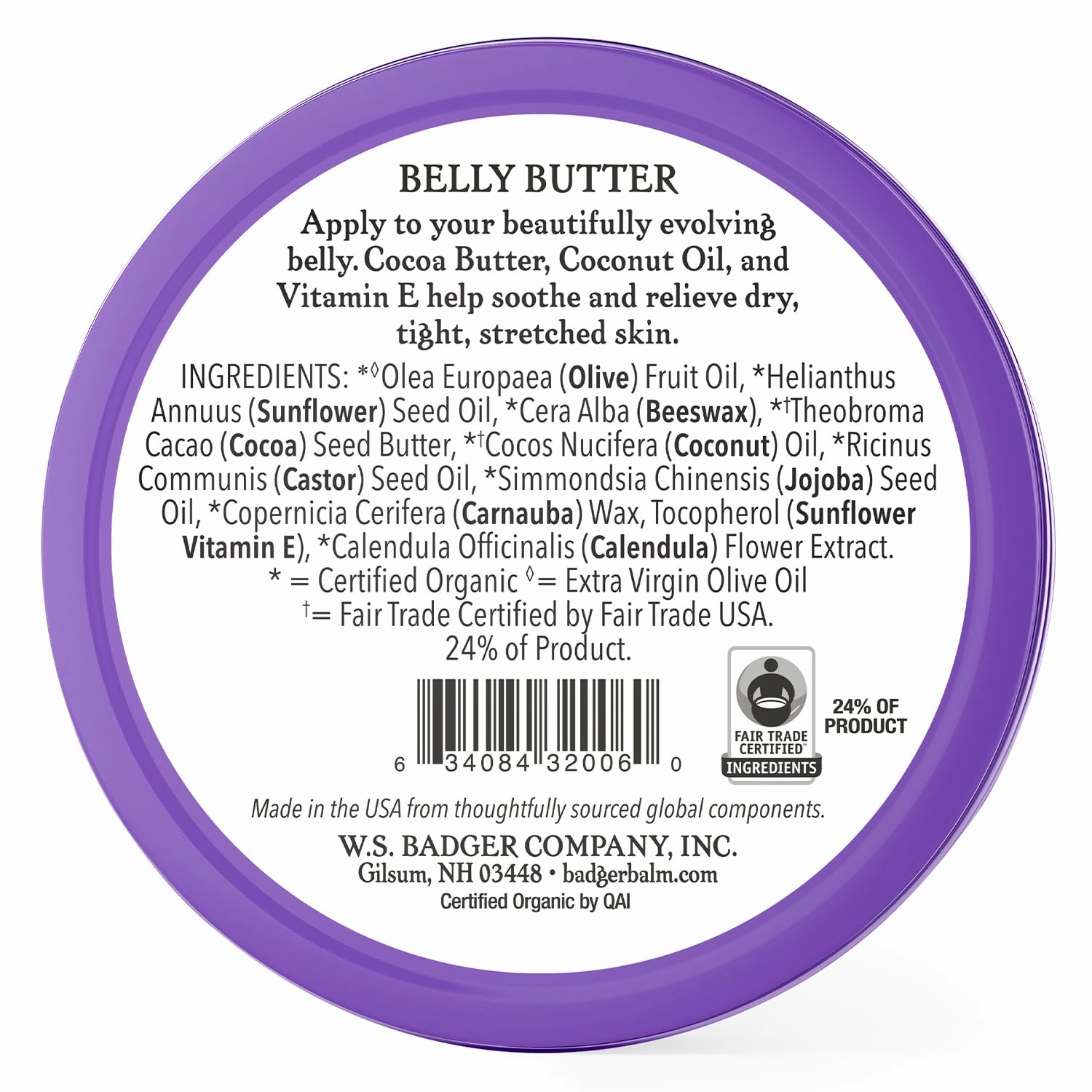 Badger Belly Butter, Organic Stretch Mark Cream for Pregnant Belly, Rich Hypoallergenic Moisturizing Organic Cocoa Butter & Coconut Body Butter for Women, 2 oz Tin, 2-Pack
