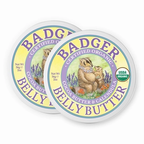 Badger Belly Butter, Organic Stretch Mark Cream for Pregnant Belly, Rich Hypoallergenic Moisturizing Organic Cocoa Butter & Coconut Body Butter for Women, 2 oz Tin, 2-Pack