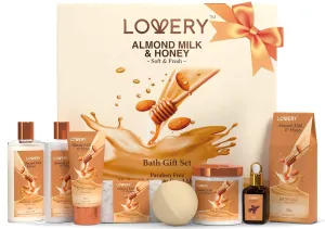 Bath Gift Set, Almond Milk & Honey Spa Kit, Shower Gel, Bath Bomb, Bubble Bath, Body Scrub, Salts, Body Butter, Jojoba Oil & Handmade Oatmeal Soap, Birthday & Holiday Gifts for Women & Men