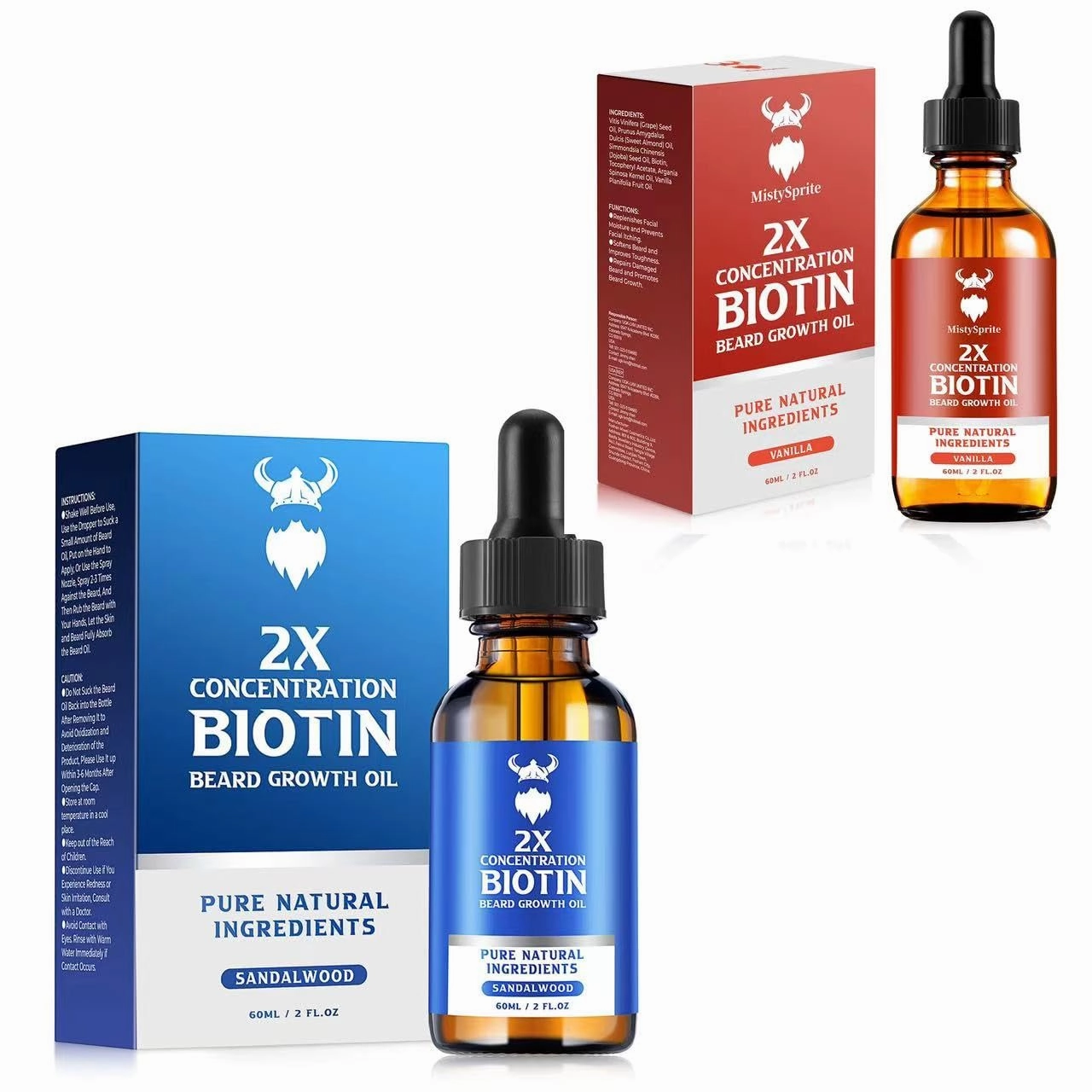 Beard Growth Oil with 2X Concentration Biotin for Men, Natural Mens Beard Oil with Argan Oil, Jojoba Oil and Vitamin, Hydrates & Thickens Facial Hair