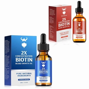 Beard Growth Oil with 2X Concentration Biotin for Men, Natural Mens Beard Oil with Argan Oil, Jojoba Oil and Vitamin, Hydrates & Thickens Facial Hair