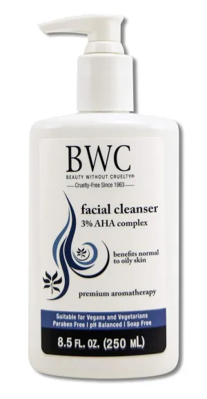 Beauty Without Cruelty AHA Facial Cleanser – Exfoliating Face Wash with Botanicals & Essential Oils, Benefits Normal to Oily Skin, Vegan-Friendly & Cruelty-Free, 8.5 Fl Oz