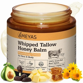 Beef Tallow for Skin - Handmade Whipped Tallow Balm with Shea Butter - 100% Grass Fed Beef Tallow for Skin Care Face Body - Whipped Moisturizer for Sensitive Skin for Eczema Rosacea Baby 3 oz