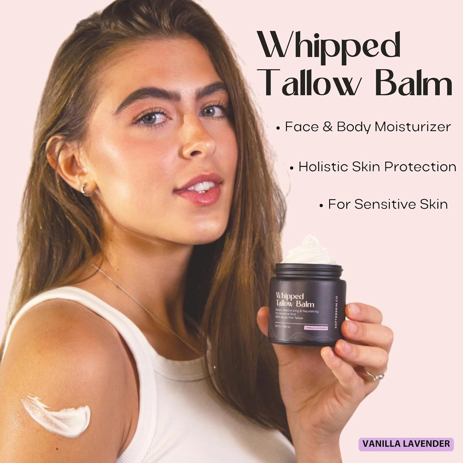 Beef Tallow for Skin (Vanilla Lavender 4 oz) - Whipped Tallow Balm for Face and Body - Natural Moisturizer for Sensitive Dry Skin - Handmade Body Butter - 100% Grass-Fed - Gentle Skincare