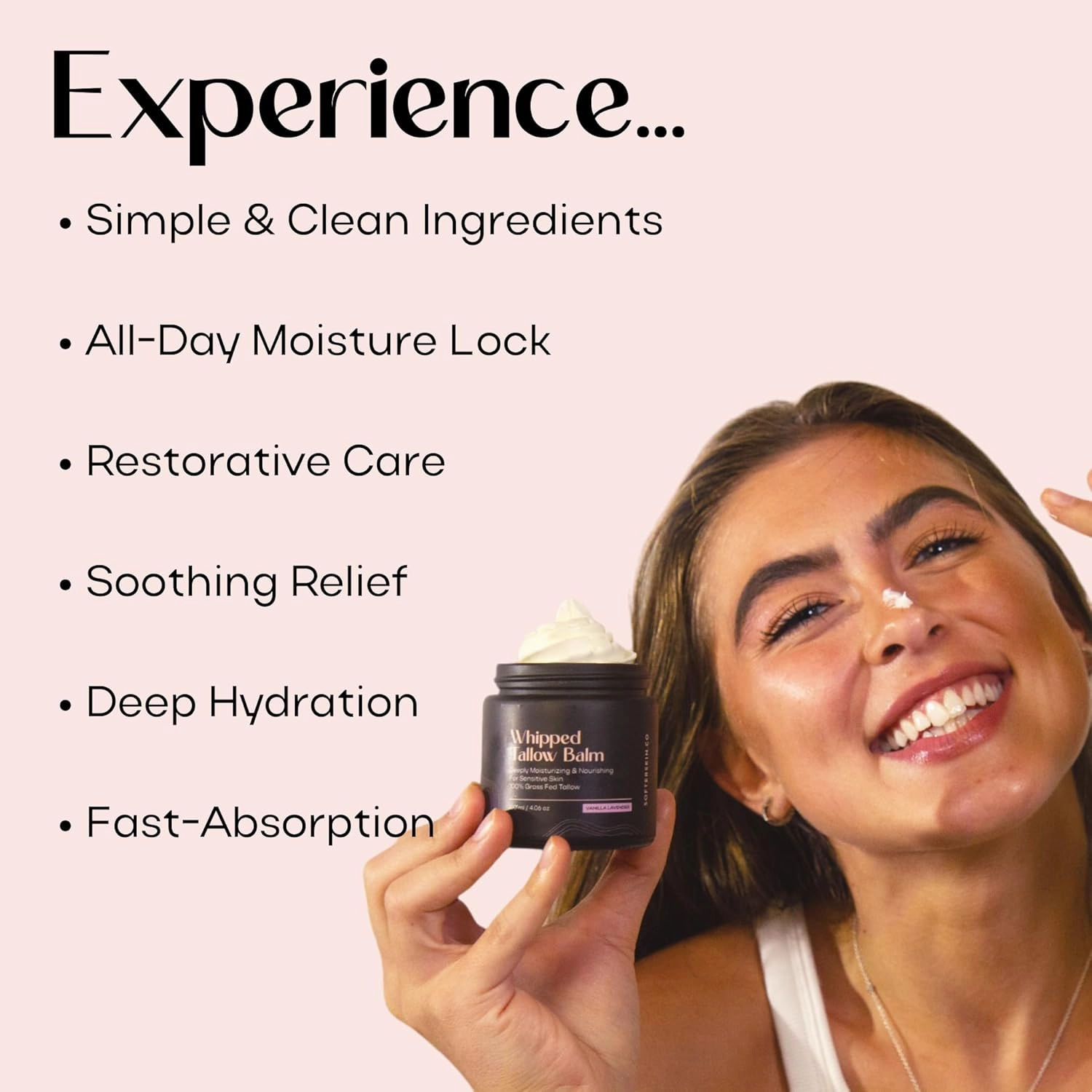 Beef Tallow for Skin (Vanilla Lavender 4 oz) - Whipped Tallow Balm for Face and Body - Natural Moisturizer for Sensitive Dry Skin - Handmade Body Butter - 100% Grass-Fed - Gentle Skincare
