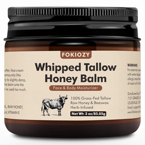 Beef Tallow Honey Balm for Skin, Whippe Beef Tallow Moisturizer for Face and Body, 100% Grass-Fed Vintage Tallow Balm with Jojoba Oil - 3 oz