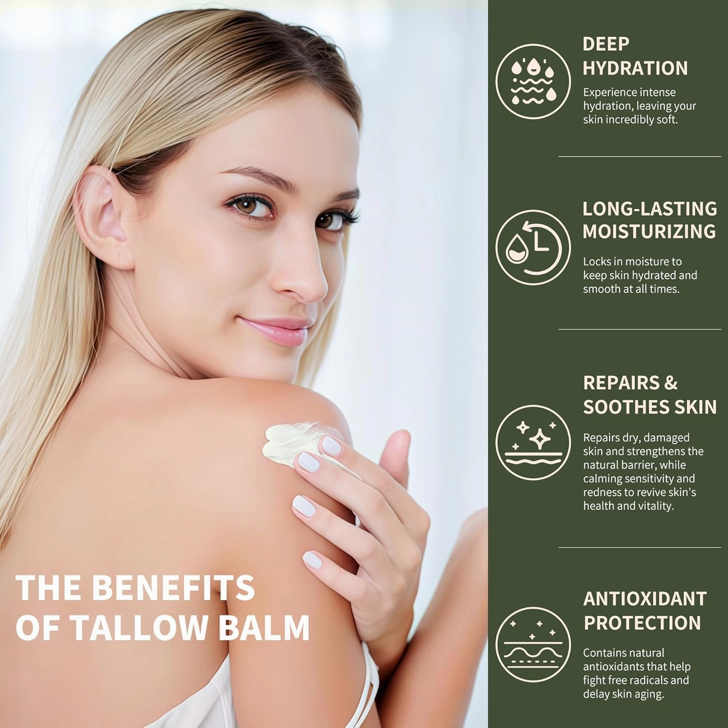 Beef Tallow Honey Balm for Skin, Whippe Beef Tallow Moisturizer for Face and Body, 100% Grass-Fed Vintage Tallow Balm with Jojoba Oil - 3 oz