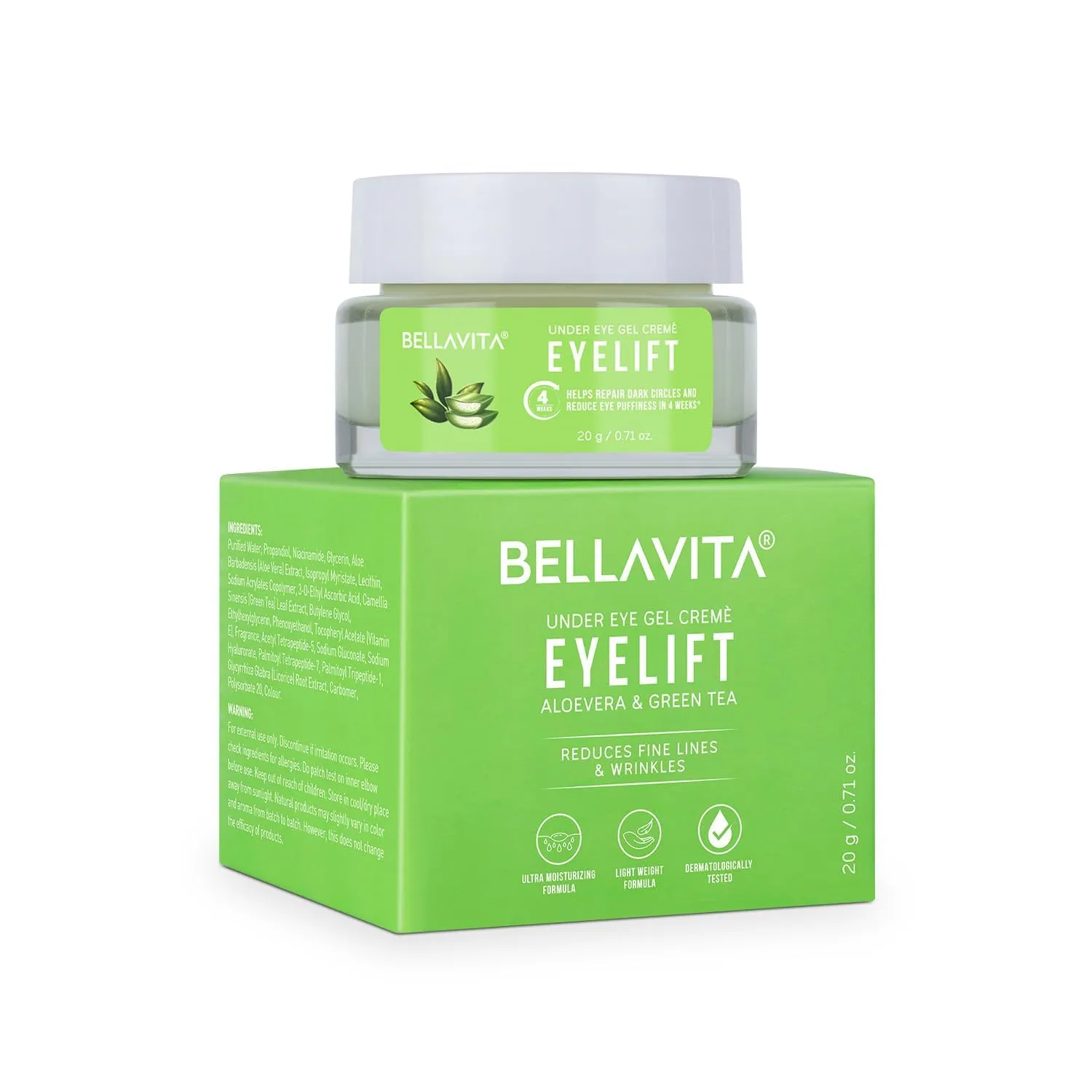 Bell Vitaa Organic EyeLift Hydrating Natural Under Eye Cream Gel for Dark Circles, Puffy Eyes, Wrinkles & Removal of Fine Lines for Women & Men, 20 gm