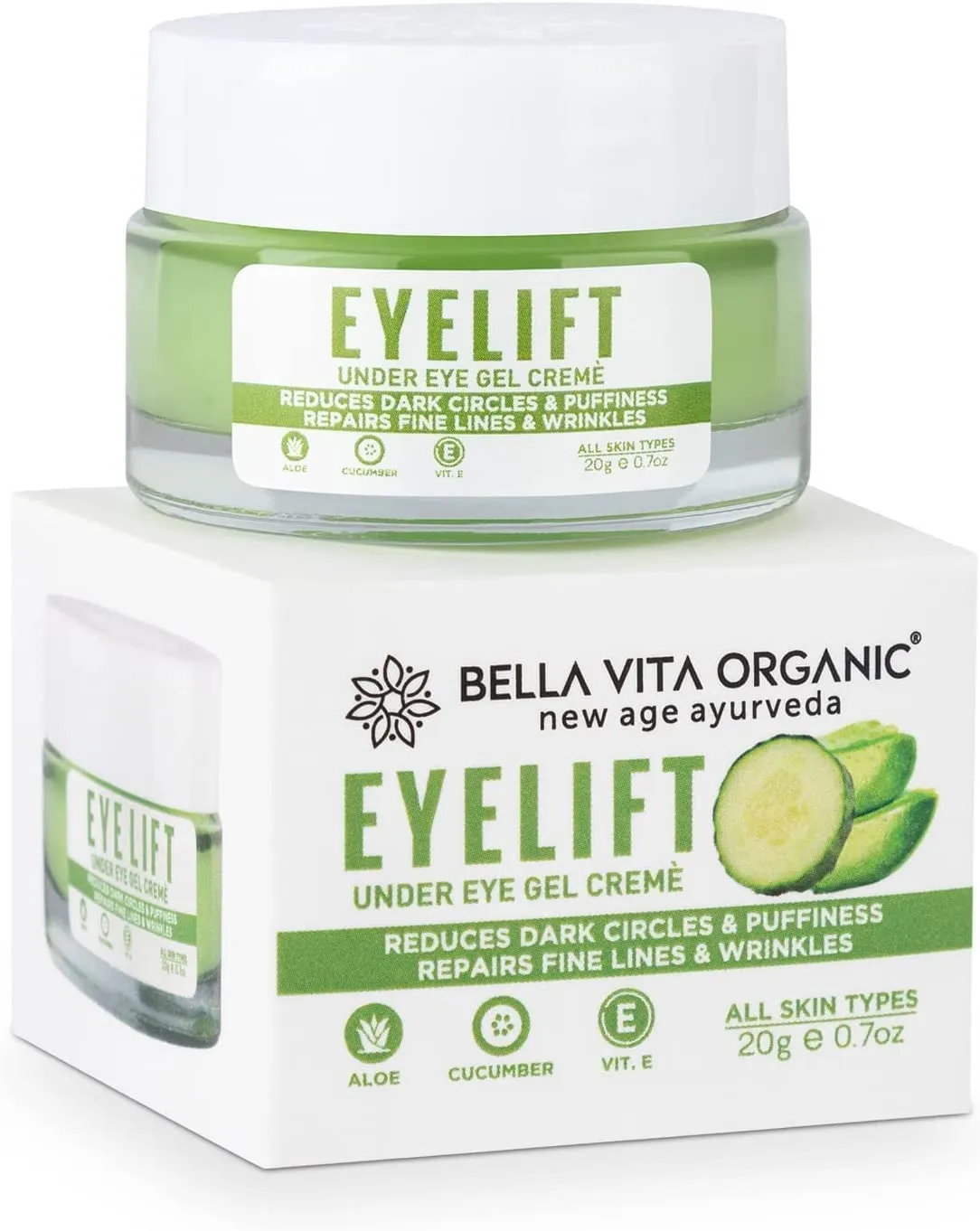 Bella Vita Organic EyeLift Hydrating Natural Under Eye Cream Gel for Dark Circles, Puffy Eyes, Wrinkles & Removal of Fine Lines for Women & Men, 20 gm