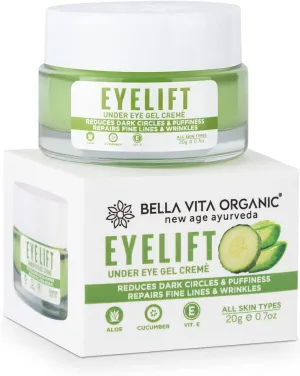 Bella Vita Organic EyeLift Hydrating Natural Under Eye Cream Gel for Dark Circles, Puffy Eyes, Wrinkles & Removal of Fine Lines for Women & Men, 20 gm