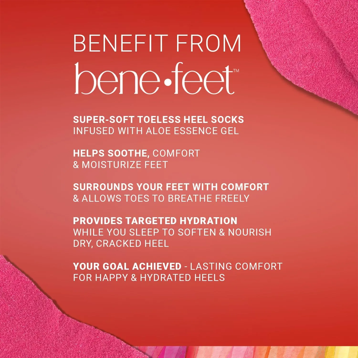 Benefeet Toeless Aloe Moisturizing Heel Socks 2 Pack - Effective Overnight Foot Rejuvenation, Targeted Hydration to Soften Dry Skin, Infused w/Coconut Oil, Aloe   Jojoba Seed Oil, 1 Pair (2 Pack)