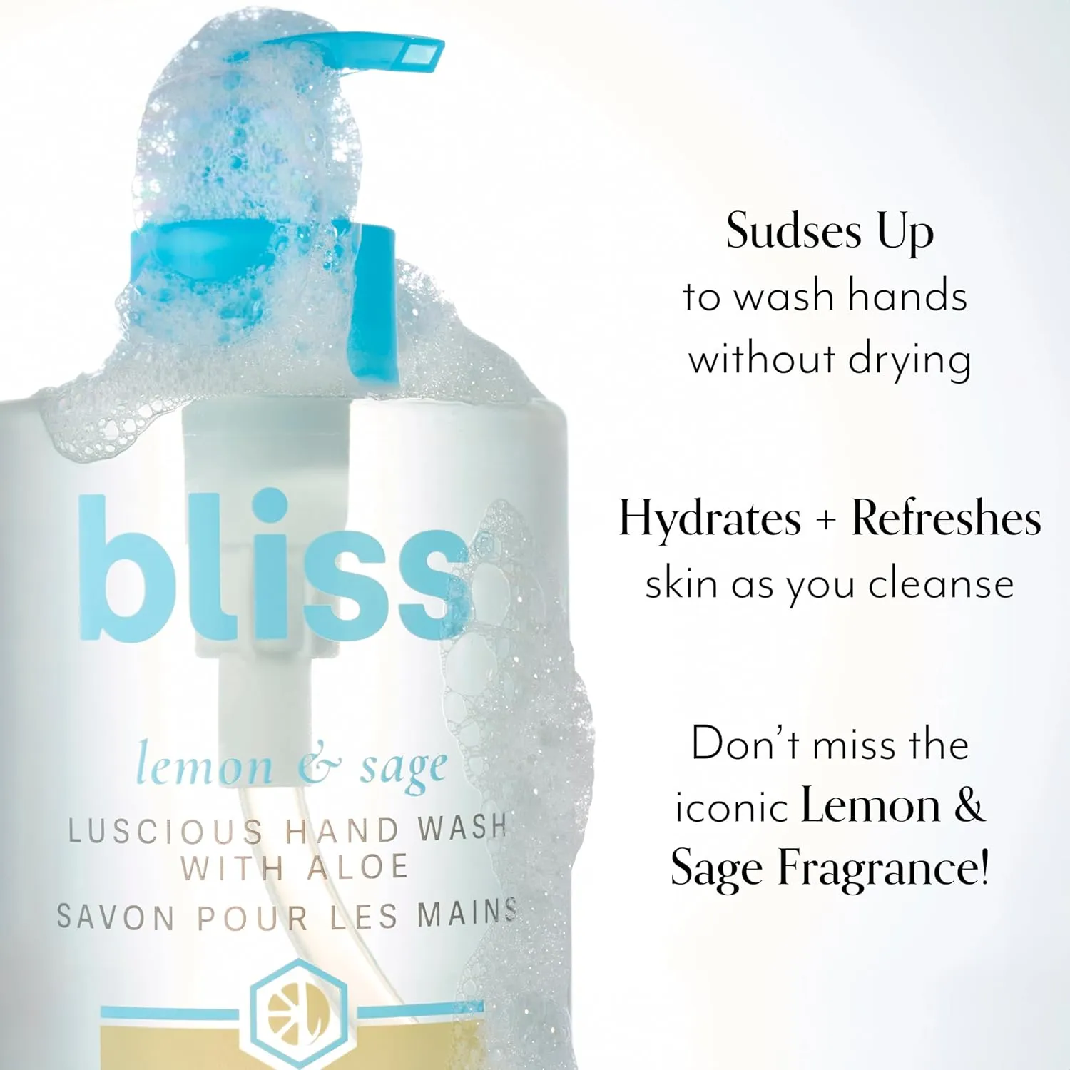 Bliss Lemon & Sage Luscious Hand Wash with Aloe – Hydrating, Refreshing Hand Soap with Coconut Oil & Vitamin B5 – Gently Cleanses Without Drying – 12.14 fl oz