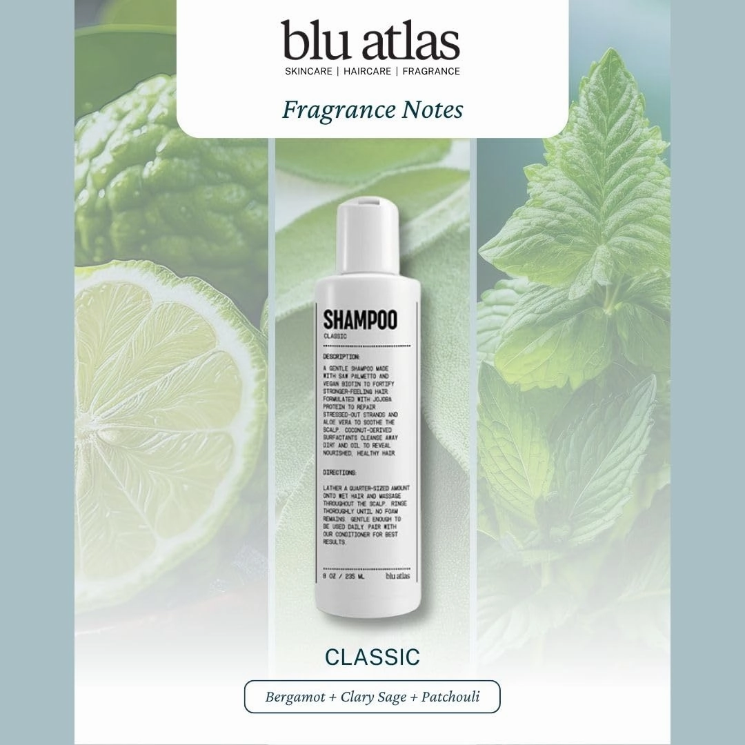 Blu Atlas Men's Natural Shampoo – Organic, Sulfate-Free, Paraben-Free – Deep Cleansing & Hydrating – Classic Scent (Bergamot, Sage, Patchouli) – Made in America– 8 oz