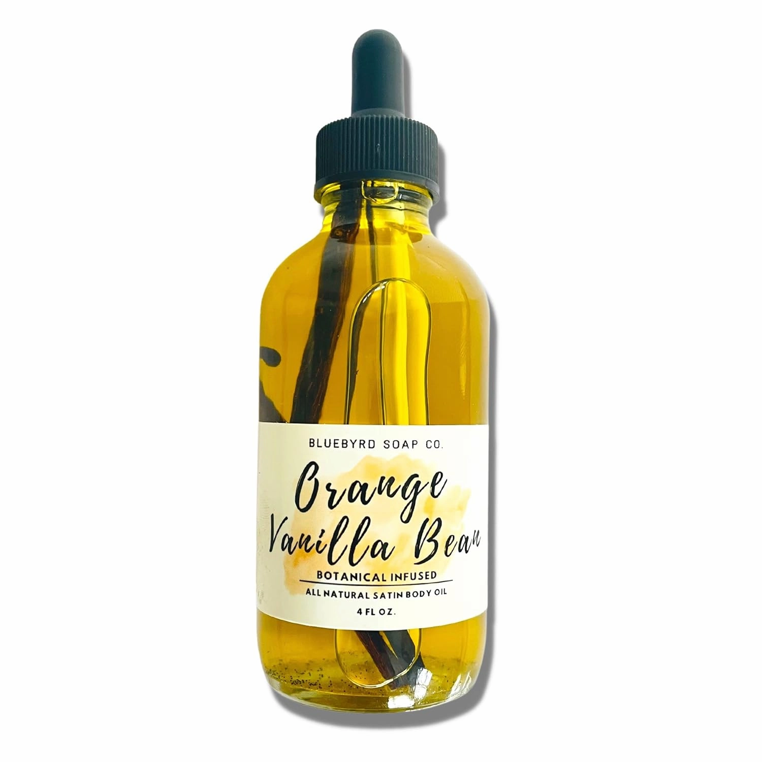 Bluebyrd Soap Co. Orange Vanilla Body Oil | Non-Greasy & Fast Absorbing | Anti-Aging, Hydrates Dry Skin | Lightweight Oil for Feet, Hair, Cuticles | Organic Shea, Jojoba, Coconut Oil, 4oz (Vanilla)