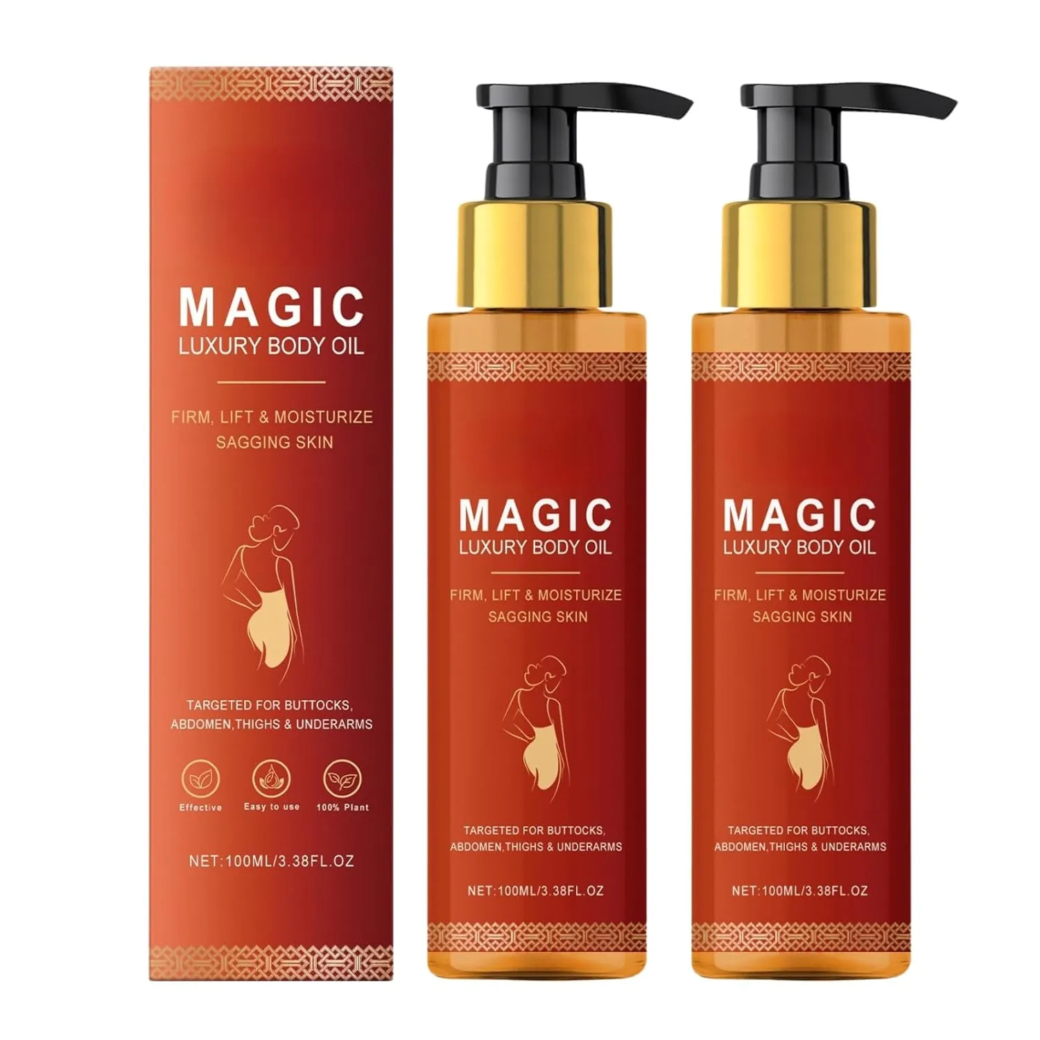 Body Firming Oil, Magic Body Oil Skin Tightening for Arms, Chest, and Thighs, with Vitamin E, Rosehip, and Almond OiI -100ml (2pcs, one size)