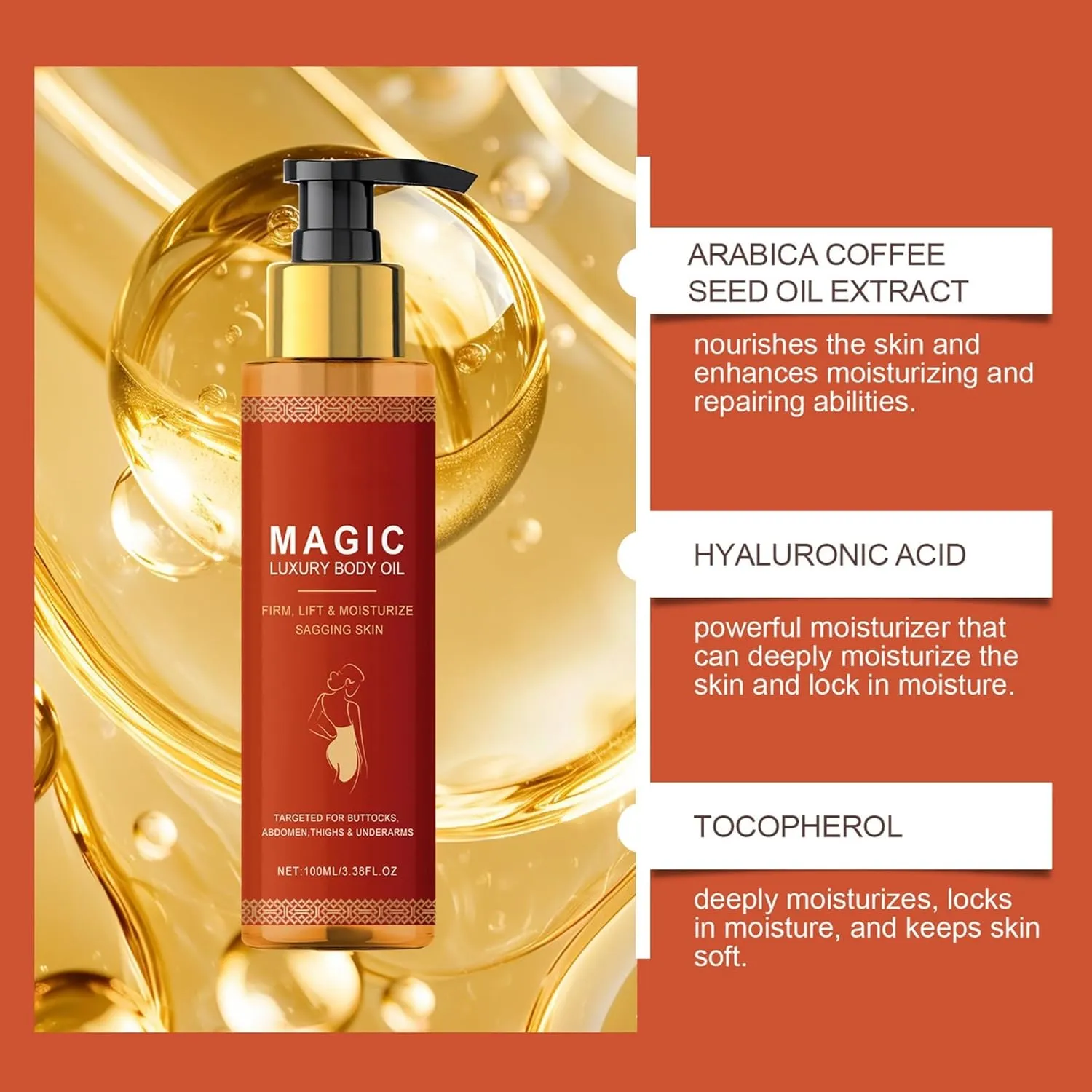 Body Firming Oil, Magic Body Oil Skin Tightening for Arms, Chest, and Thighs, with Vitamin E, Rosehip, and Almond OiI -100ml (2pcs, one size)