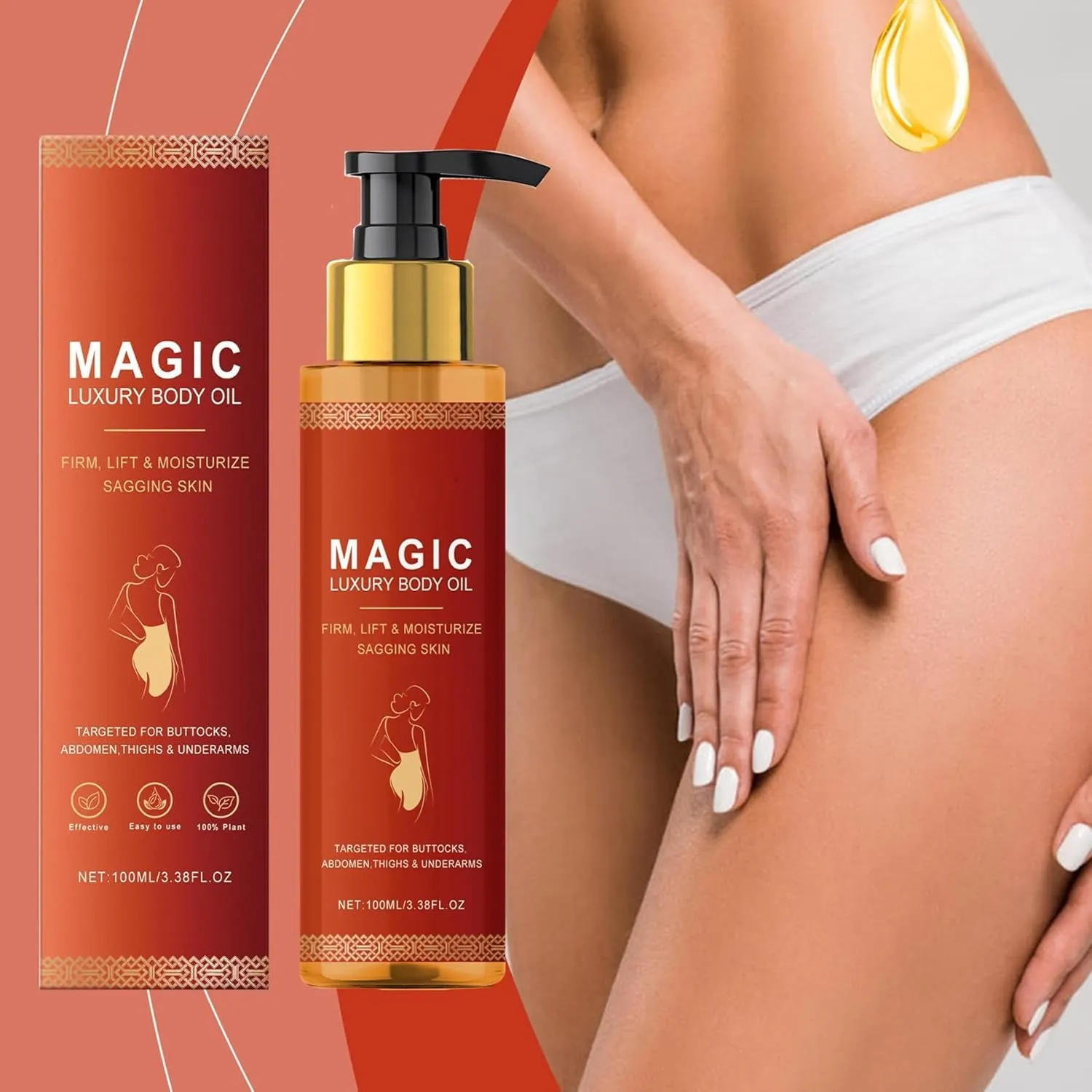 Body Firming Oil, Magic Body Oil Skin Tightening for Arms, Chest, and Thighs, with Vitamin E, Rosehip, and Almond OiI -100ml (2pcs, one size)