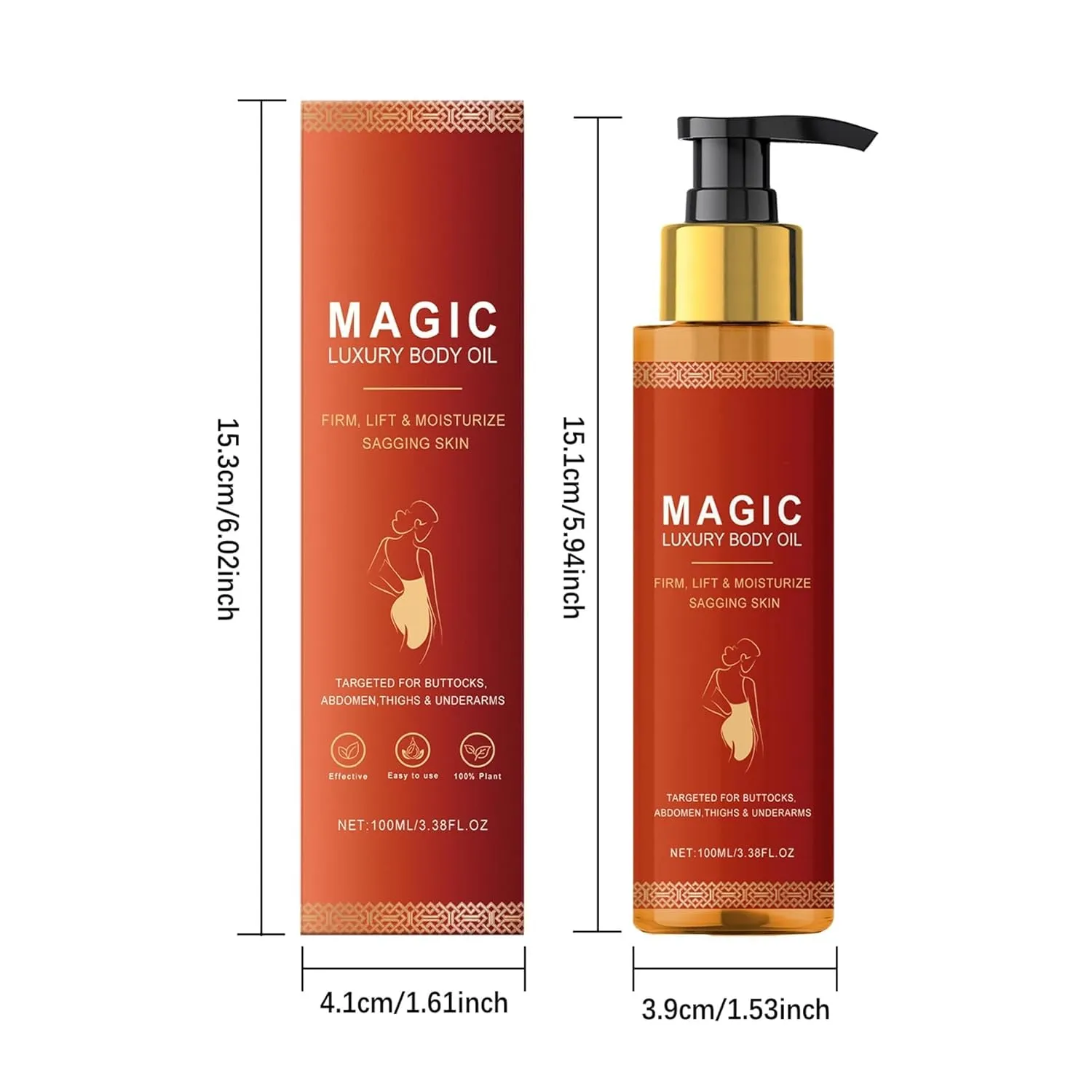 Body Firming Oil, Magic Body Oil Skin Tightening for Arms, Chest, and Thighs, with Vitamin E, Rosehip, and Almond OiI -100ml (2pcs, one size)