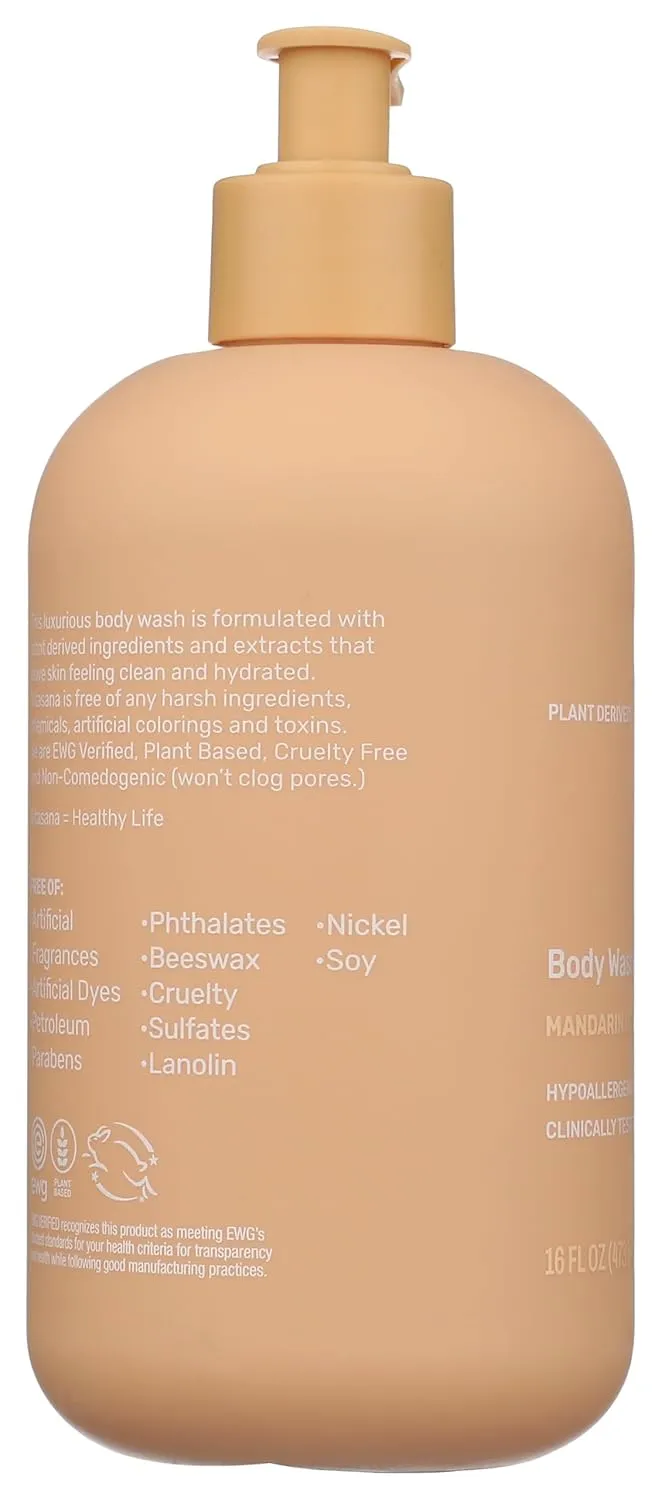 Body Wash, EWG Verified, Plant Derived, Hypoallergenic. Paraben, Sulfate, Petroleum & Cruelty-Free, Mandarin Orange, 16oz