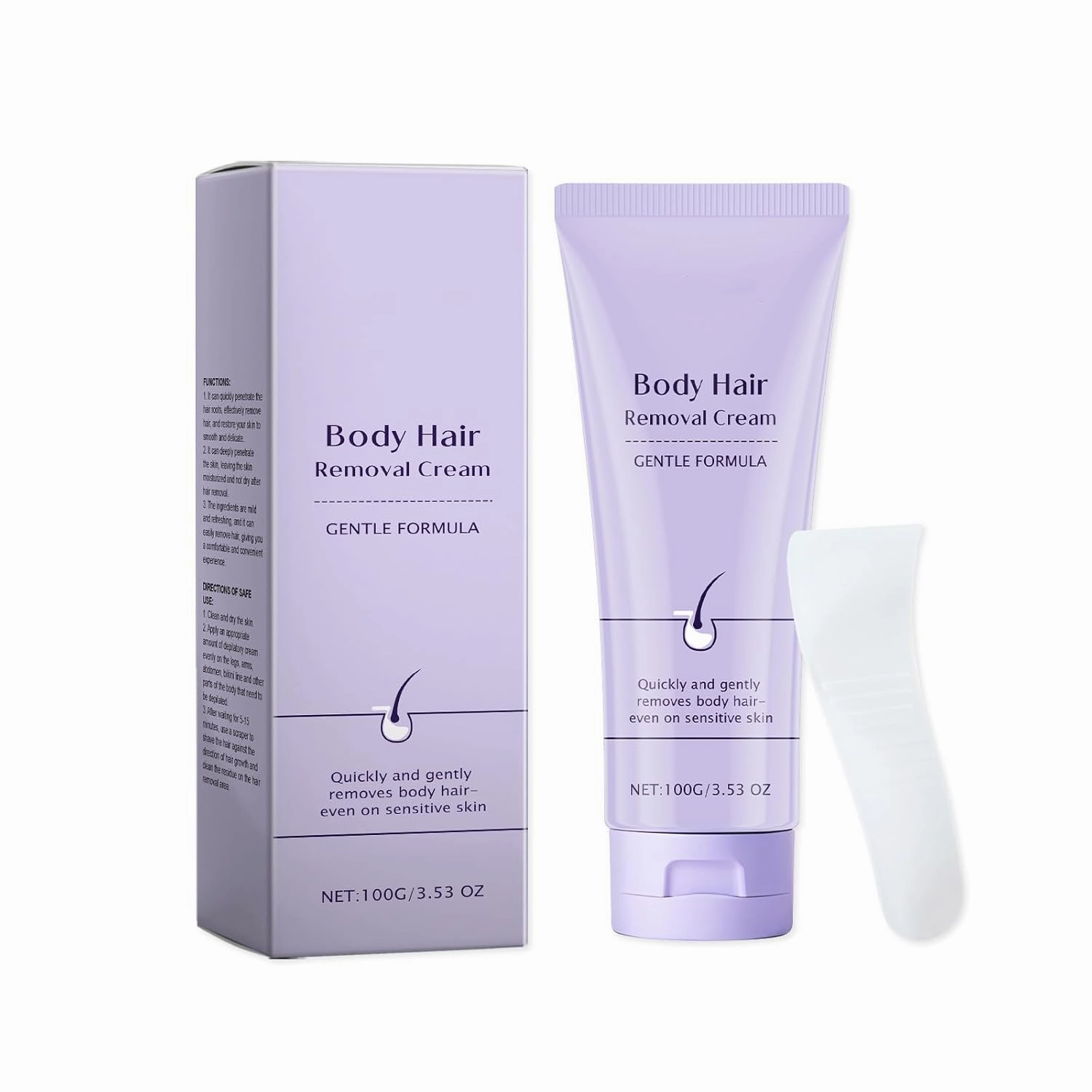 Body Hair Removal Cream for Sensitive Skin with Spatula Applicator – Gentle Hair Remover 𝐂𝐫𝐞𝐚𝐦 for Men and Women, Unisex Depilatory Cream for Legs, Arms, Underarms & Bikini Area (Pack of 1)