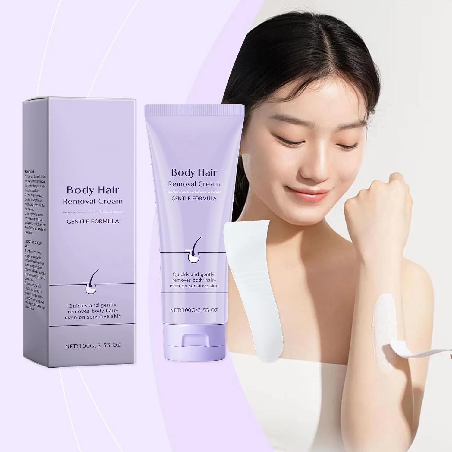 Body Hair Removal Cream for Sensitive Skin with Spatula Applicator – Gentle Hair Remover 𝐂𝐫𝐞𝐚𝐦 for Men and Women, Unisex Depilatory Cream for Legs, Arms, Underarms & Bikini Area (Pack of 1)